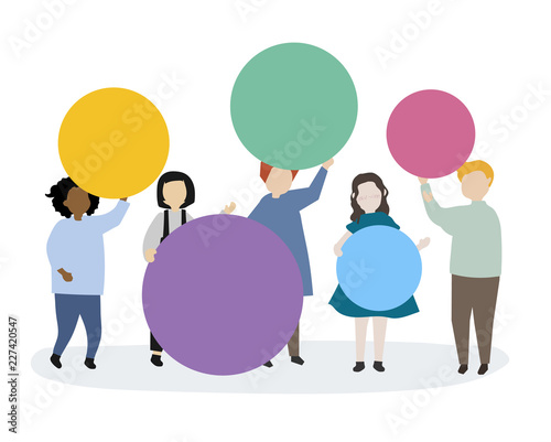 Kids holding colorful circles illustration