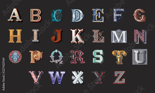 English alphabet letter A to Z icon isolated