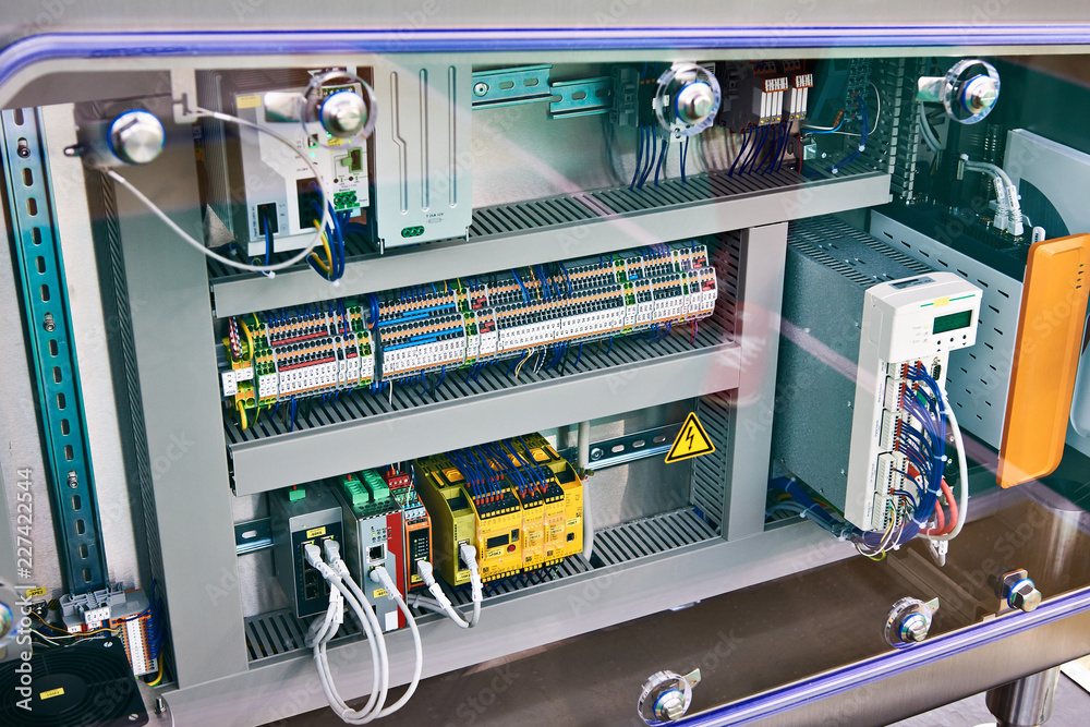 Electronic and electrical components of industrial device Stock Photo