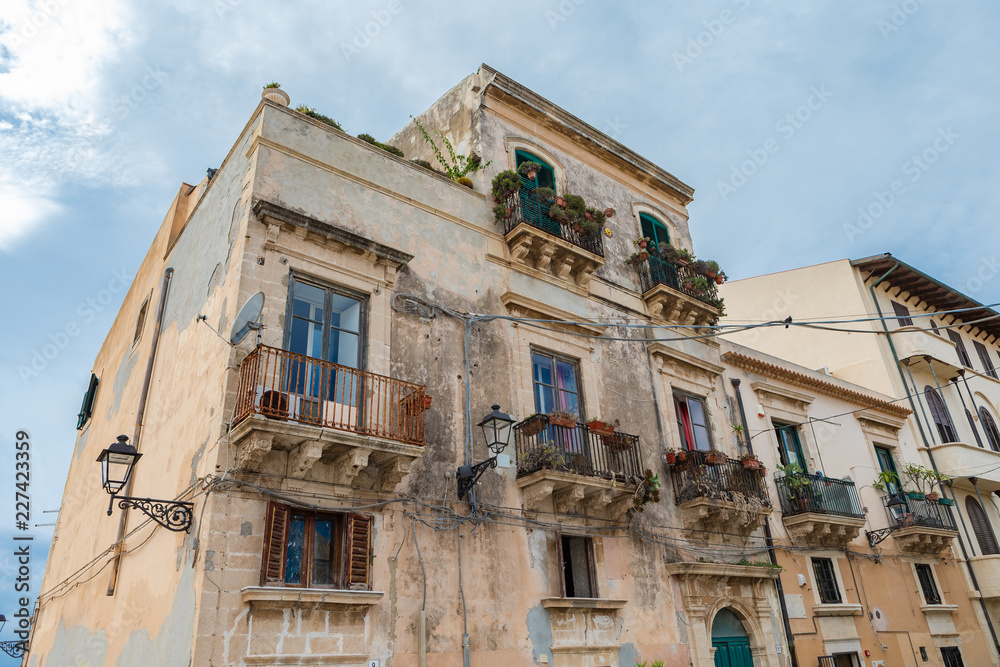 Architectural details. Ortigia. Small island which is the historical centre of the city of Syracuse, Sicily. Italy.