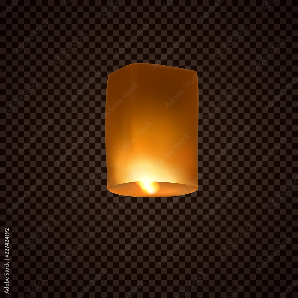 Lantern isolated on transparent background. Diwali festival floating lamp.  Vector indian paper flying light ballon with flame at night sky. Stock  Vector | Adobe Stock