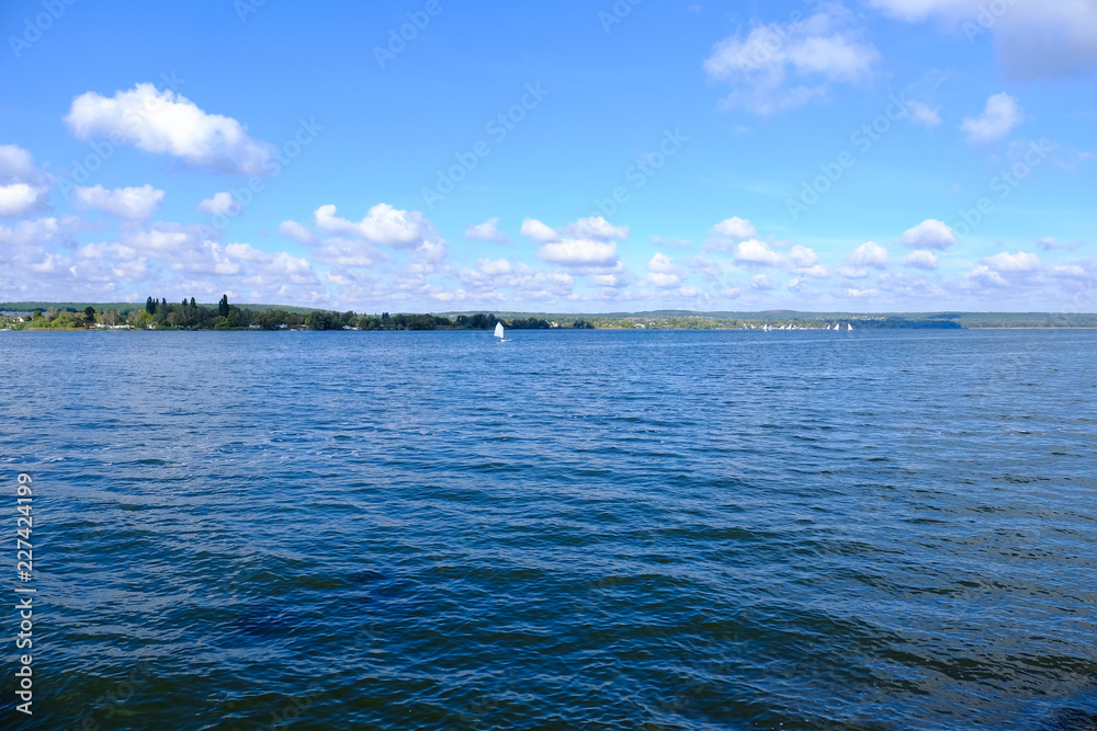 Easy single sailboat, Pechenezhskoye storage reservoir, Staryy Saltiv, Ukraine