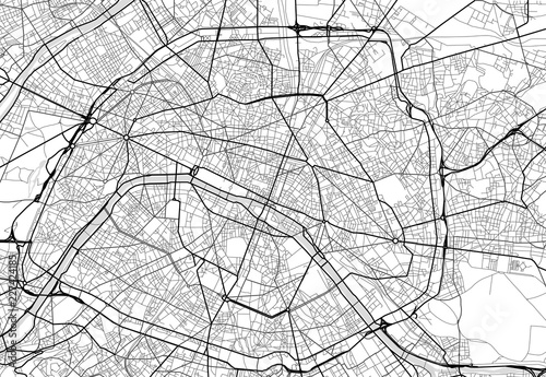 Vector city map of Paris in black and white