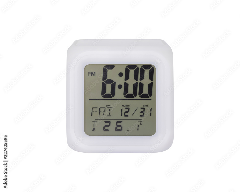 LED alarm clock isolated on white background. Modern style digital display. ( Clipping paths object ) LED alarm clock isolated on white background. Modern style digital display. ( Clipping paths object )