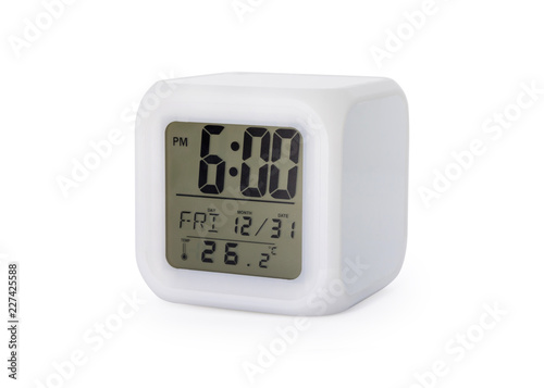 LED alarm clock isolated on white background. Modern style digital display. ( Clipping paths object )