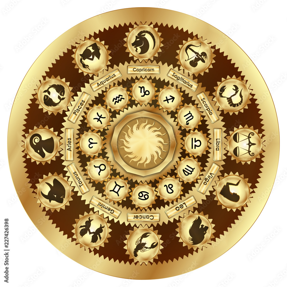 Zodiac signs in the form of a gear mechanism. Isolated object on white background. Zodiac signs in the form of a gear mechanism. Isolated object on white background.
