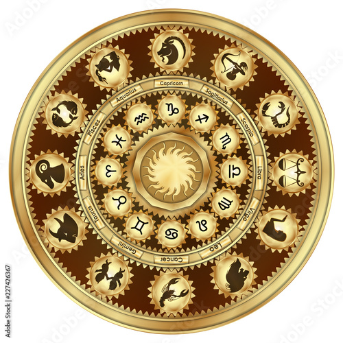 Zodiac signs in the form of a gear mechanism. Isolated object on white background.