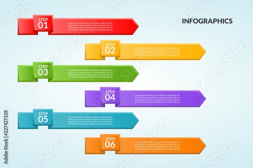 Infographic template of step or workflow diagram 6 steps