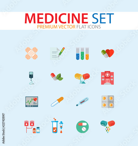 Medicine icon set. Capsule, pill, syringe, scalpel, microscope. Medication concept. Can be used for topics like medical help, lad research, test, emergency