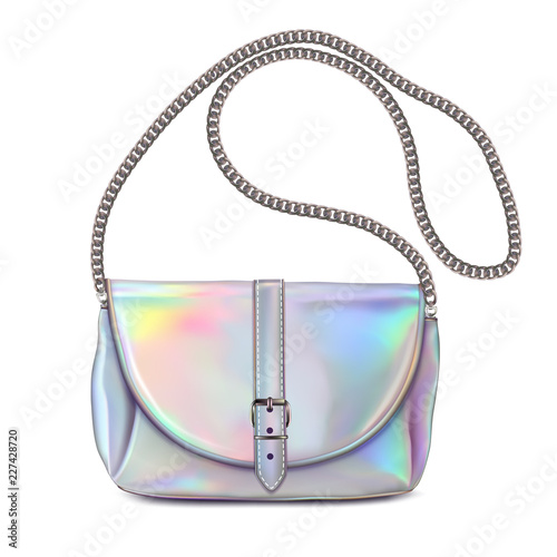 Stylish women's handbag. Colors holographic with chain handle