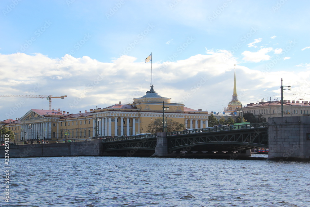Admiralty building view from Neva river