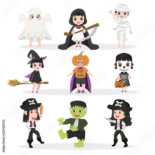 Funny kid Halloween character set