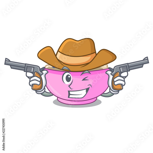 Cowboy character a bowl of oatmeal porridge