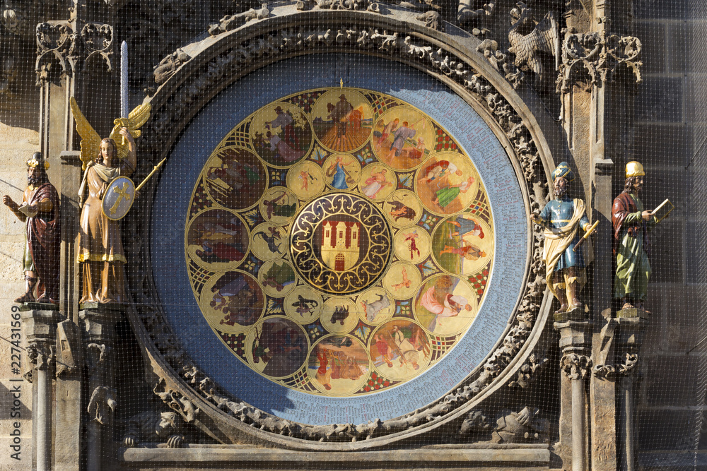 Historical medieval astronomical Clock in Prague on Old Town Hall , Czech Republic