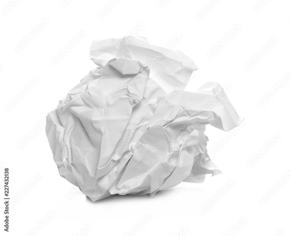 White crumpled paper ball isolated on white background