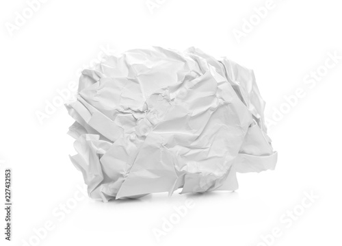 White crumpled paper ball isolated on white background