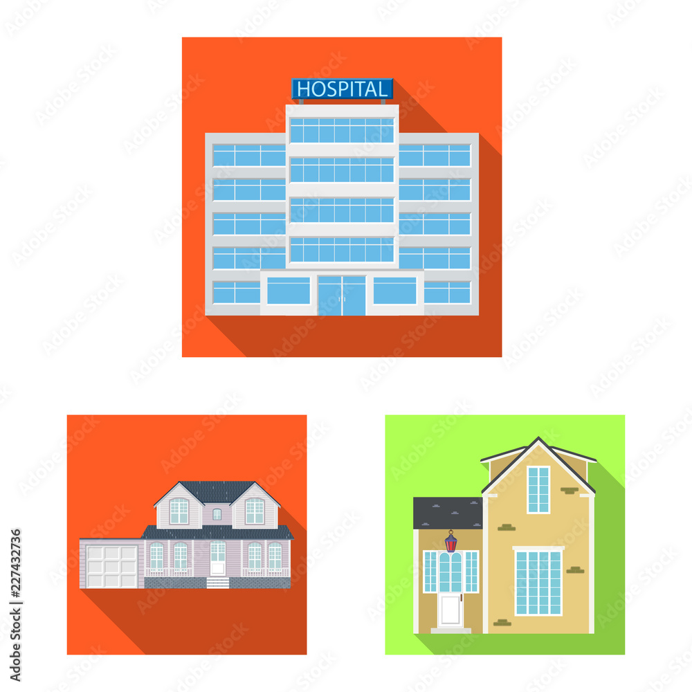 Vector design of building and front icon. Set of building and roof stock symbol for web.