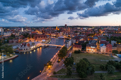 Gdansk aerial view, city panorama in the evening