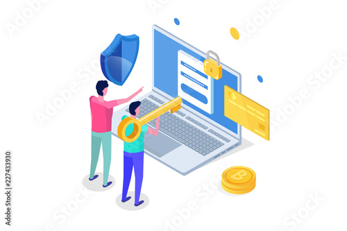 Security, Safety and confidential personal Data Protection Isometric concept.