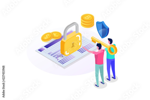 Security, Safety and confidential personal Data Protection Isometric concept.