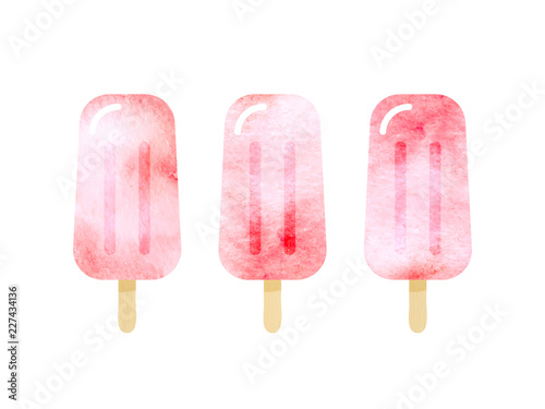 Pink ice cream bar vector set with watercolor texture