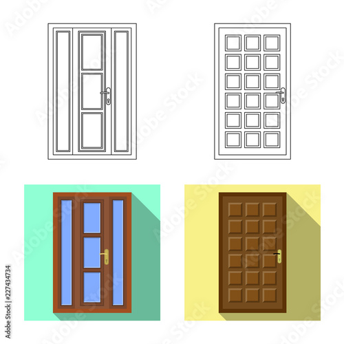Vector illustration of door and front icon. Set of door and wooden stock symbol for web.