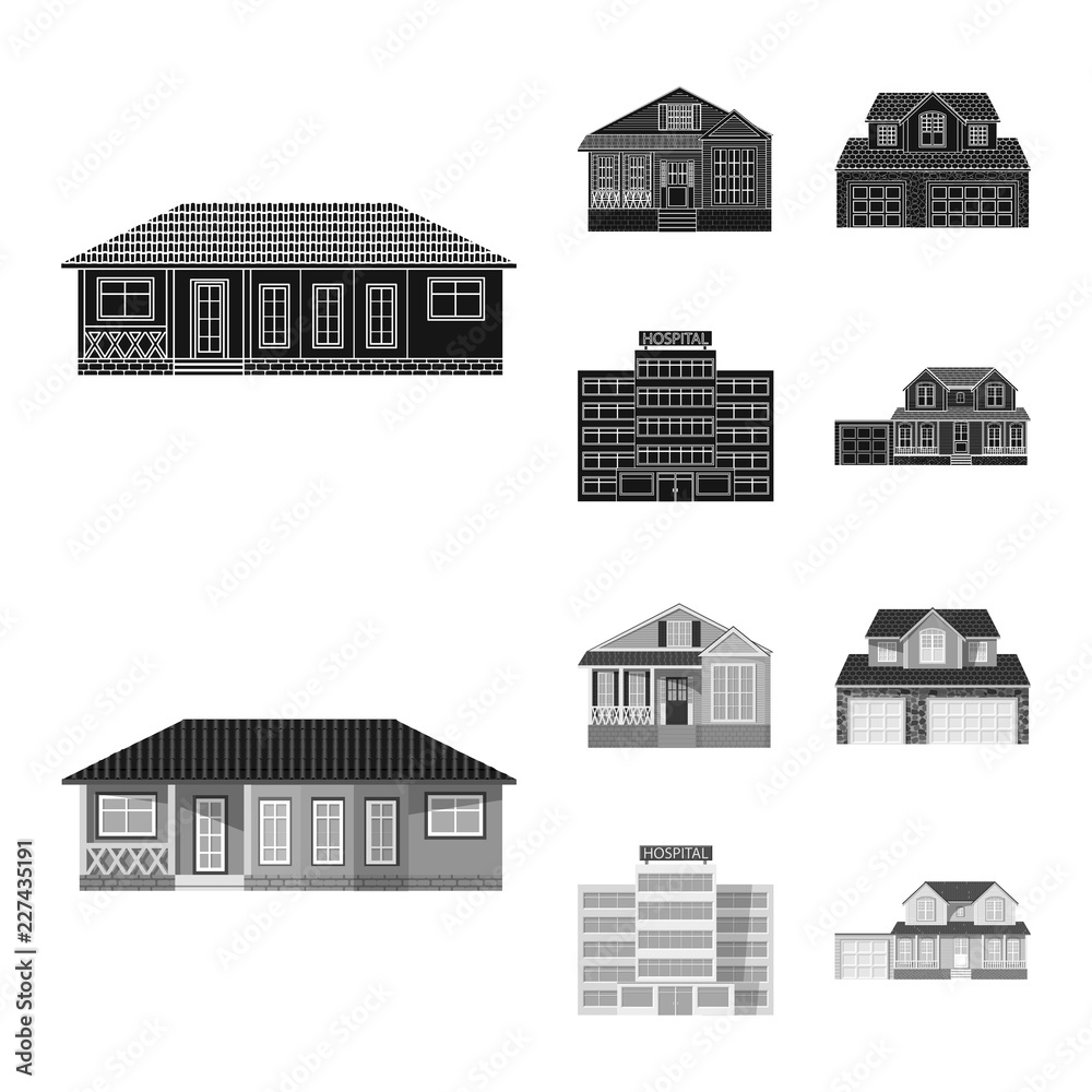 Vector design of building and front logo. Set of building and roof stock vector illustration.