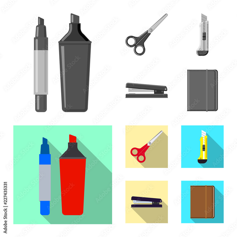 Isolated object of office and supply logo. Set of office and school stock symbol for web. Isolated object of office and supply logo. Set of office and school stock symbol for web.