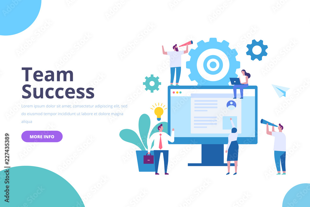 Business Team success. Web business technology concept. Vector flat illustration isolated on white. 
