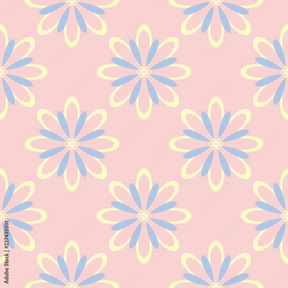 Floral seamless background. Pink, blue and yellow flower pattern