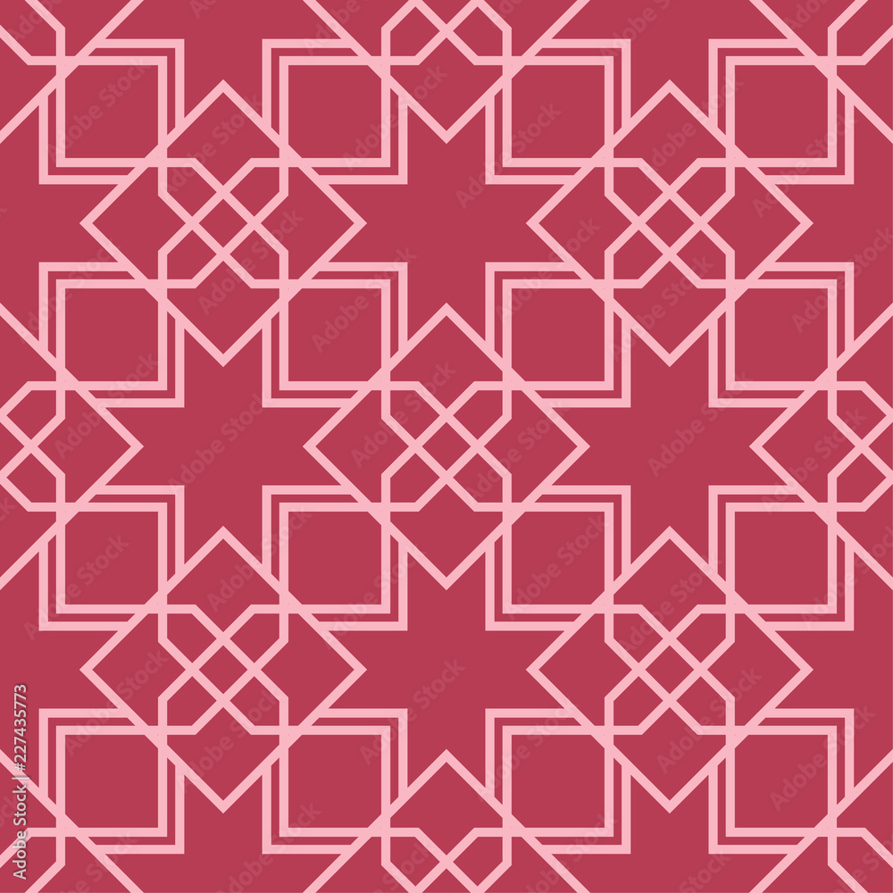 Geometric ornament. Red and pale pink seamless pattern