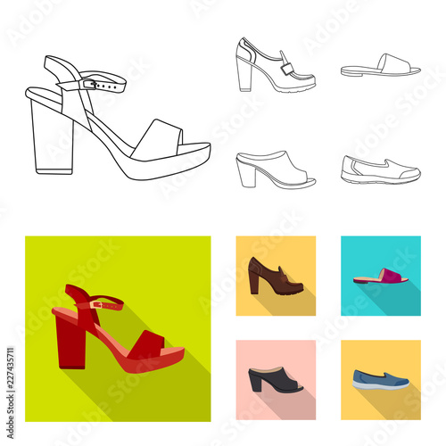 Vector illustration of footwear and woman logo. Set of footwear and foot stock vector illustration.