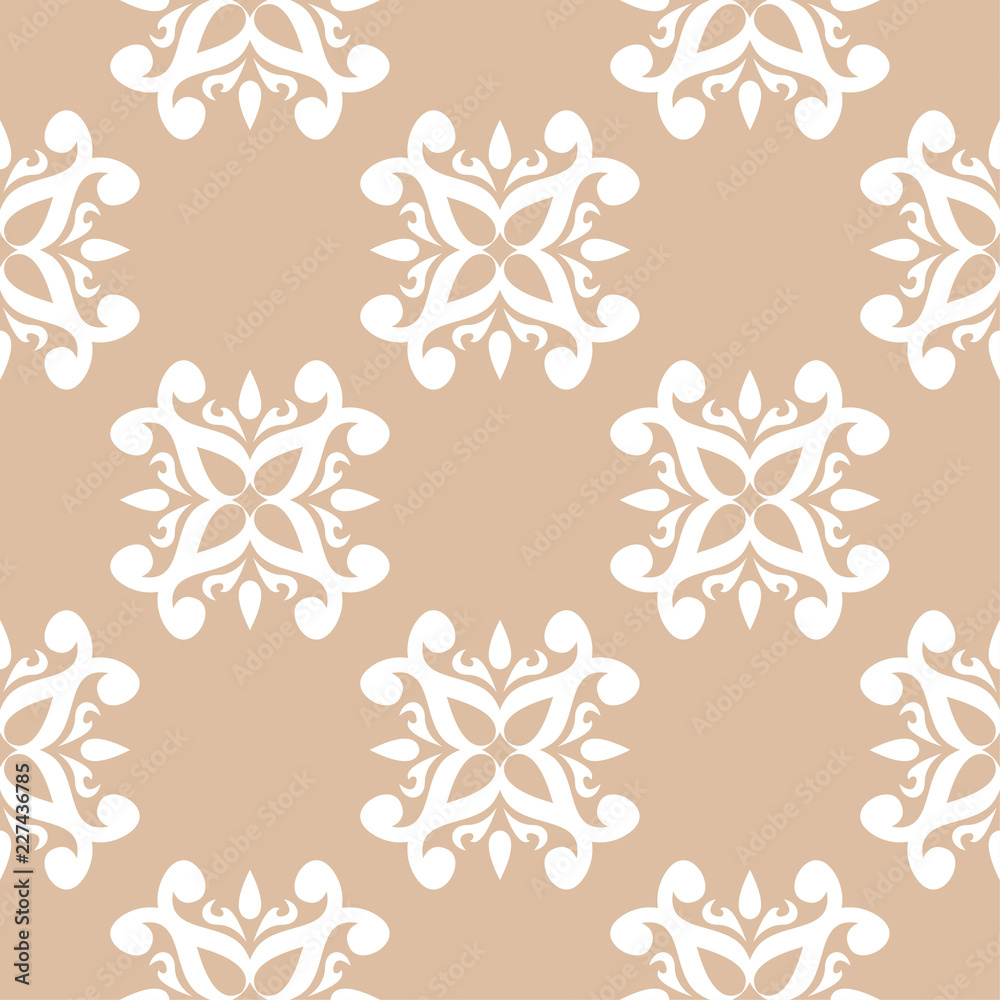 White floral seamless pattern on beige background White floral seamless pattern on beige background