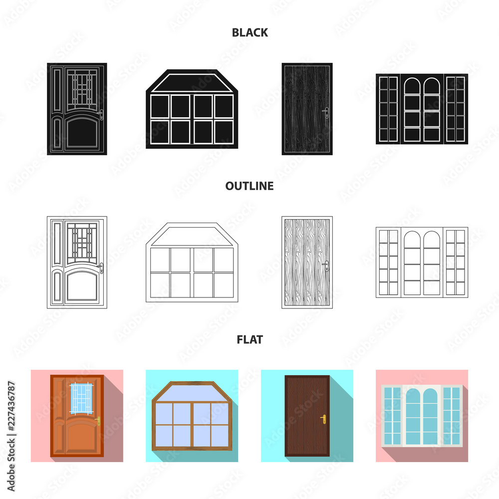 Vector illustration of door and front icon. Set of door and wooden stock vector illustration.