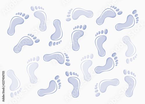 footprints, wet foot abstract, random scattered