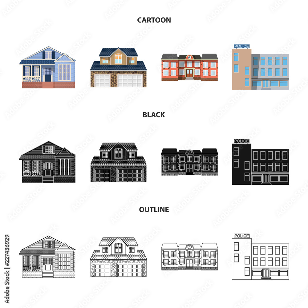 Vector design of building and front icon. Set of building and roof stock symbol for web.