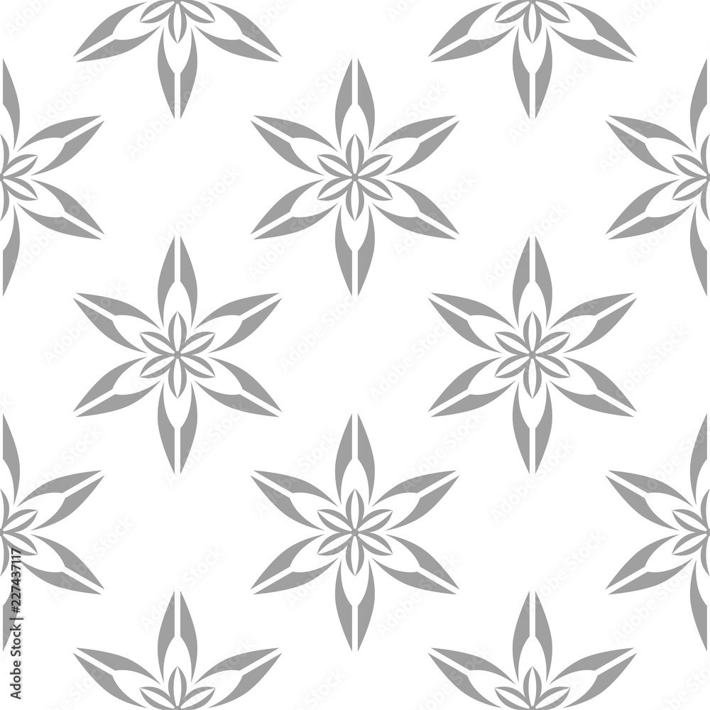 Gray floral seamless pattern on white background