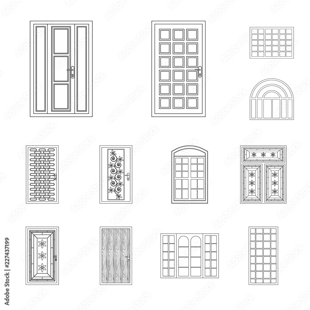 Vector illustration of door and front sign. Set of door and wooden stock symbol for web. Vector illustration of door and front sign. Set of door and wooden stock symbol for web.