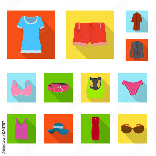 Vector illustration of woman and clothing logo. Collection of woman and wear stock symbol for web.