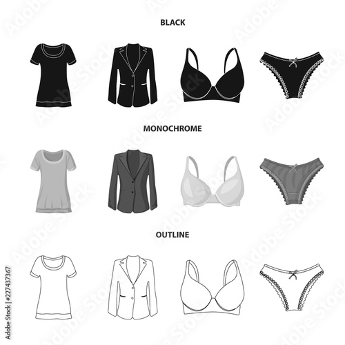 Isolated object of woman and clothing sign. Set of woman and wear stock symbol for web.