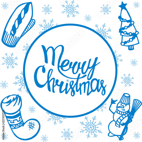 Merry Christmas & Happy New year card. Winter holiday set. Colorful vector illustrations, background. Decoration kit