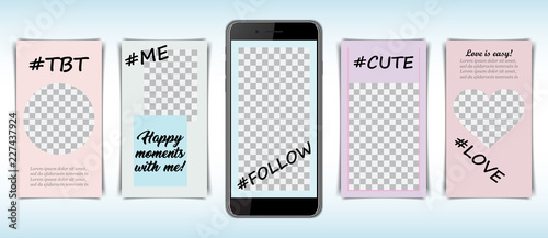 Template frame set for social media with hashtag for smartphone