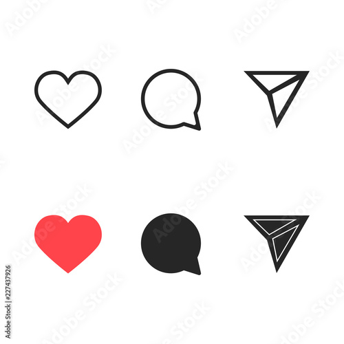 Set of heart, comment and message icons