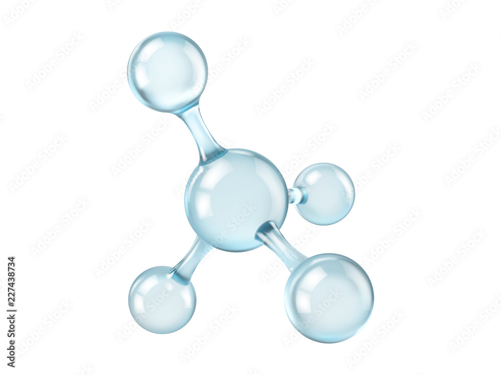 Glass molecule model. Reflective and refractive abstract molecular shape isolated on white background. Vector illustration - obrazy, fototapety, plakaty 
