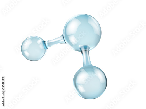 Glass molecule model. Reflective and refractive abstract molecular shape isolated on white background. Vector illustration