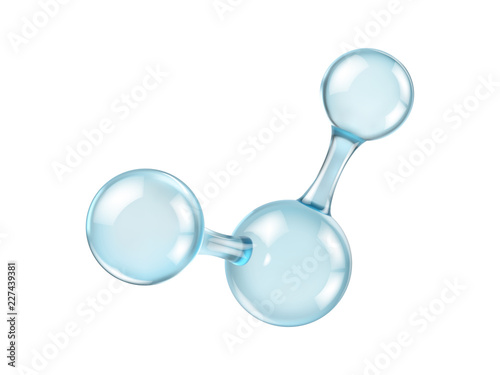 Glass molecule model. Reflective and refractive abstract molecular shape isolated on white background. Vector illustration