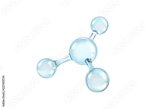 Glass molecule model. Reflective and refractive abstract molecular shape isolated on white background. Vector illustration
