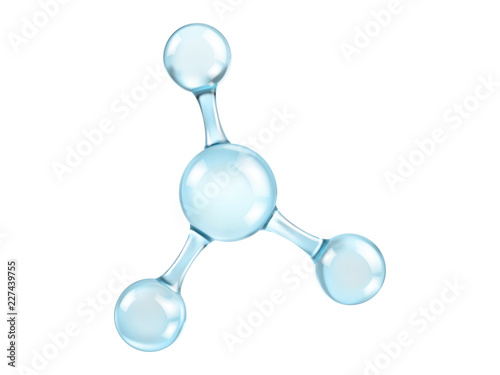 Glass molecule model. Reflective and refractive abstract molecular shape isolated on white background. Vector illustration