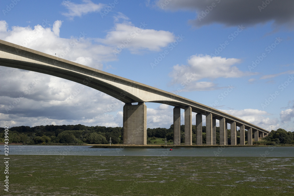 Orwell Bridge, Ipswich, Suffolk, England against a blue sky