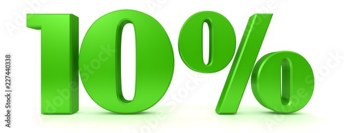 10 % percent sign percentage symbol per cent icon interest rate green 3d rendering isolated